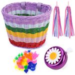 Kids Bike Basket Set, Children's Bicycle Bell Streamers Balance Bike Decoration Accessories Bicycle Basket Wheel Spoke Beads (Multicolour)