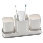 Toothbrush Holder for Bathroom, Bathroom Organizer Storage Set with 2 Cups, Kids Electric Toothbrush Holder, Bathroom Accessories Storage for Toothpaste Razor(White)