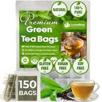 Lavendium, Premium 150 Green Tea Bags, 100% Natural & Pure from Green Tea Leaves. Loose Leaf Green Tea Herbal Tea. Made with Natural Material Tea Bags. No Sugar, No Gluten, Vegan.