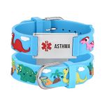 LinnaLove-Cartoon Pink Dinosaur Medical Alert id Bracelet with engraving ASTHMA