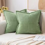 MIULEE Corduroy Pillow Covers with Splicing Set of 2 Super Soft Couch Pillow Covers Broadside Striped Decorative Textured Throw Pillows for Cushion Bed Livingroom 18 x 18 inch, Sage Green