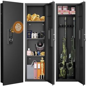 Omethey 53.15" Wall Safe Between the Studs, Biometric Fingerprint Hidden Safe with Dual Alarm System and Silent Mode, Wall Gun Safe with 3 Adjustable Shelves and Magnetic Slot (Black-Fingerpirnt)