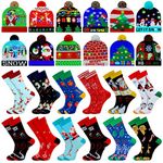 JaGely 24 Pcs Christmas Light up Hat Christmas Knitted LED Christmas Beanie with Funny Crew Socks Adults LED Christmas Hat Adults Gifts for Christmas