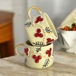 BACKKSPACE RETAIL Ceramic Mugs with Unique 3D Cherry Design Set of 2 – 250ml | Perfect for Coffee or Tea Lovers | Microwave and Dishwasher Safe | Ideal for Home, Office, or Gifting