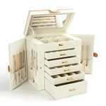 KAMIER Jewelry Box for Women, 6 Tier Layer Large Jewelry Holder Organizer Box with Mirror & 5 Drawers for Rings, Earrings, Necklaces, Bracelets,White