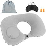 WOVTE Travel Pillow, Inflatable Travel Pillow 4rd Gen Ergonomic Neck&Head Support Pillow with Carry Bag, Portable Ideal for Office Napping Flying Train Car Camping Journeys (Grey(Press Automatic))