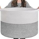 INDRESSME Large Storage Basket 21.7" x 13.8", Rope Laundry Basket for Pillows,Blanket Basket for Living Room,Toy Organizers and Storage with Handles for Kids, Clothes Hamper, 90L Grey