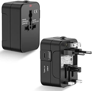 International Universal Travel Adapter, All-in-One Travel Plug Adapter W/2.4A Type C & 2.4A USB-A Ports & 6A AC Socket Charger for Over 200 Countries Type A/C/G/I (USA, UK, EU AUS)