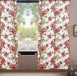 DaDa Bedding 2-Pack Romantic Roses Floral Window Curtain Panels - Semi Sheer Cottage Botanical Straight Tailored Edge w/Rod Pocket - Dainty Red Pink Roses Bedroom Kitchen Bath Décor - 54" x 108"