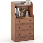 Giantex 3-Drawer Dresser, 111cm H Storage Organizer with 2 Open Shelves, Modern Chest of Drawers with Anti-tilting Design, Utility Storage Dresser (Walnut)