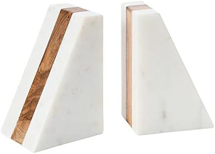 Main + Mesa Marble Geometric Bookends with Wood Inlay, White