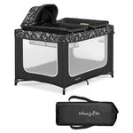 Dream On Me Emily Rose Deluxe Playard in Black & White with Changing Tray and Infant Bassinet | with Canopy | Waterproof Fabric | with Changing Station | JPMA Certified | Lightweight