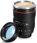 Camera Lens Coffee Mugs, Novelty Coffee Cup with Transparent Lid and Spoon, Fun Photo Stainless Steel Lens Mug Thermos, Unique Gift Idea for Photographers, Home Supplies, Birthday, Xmas