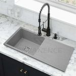 REMANENCE Granite Quartz Single Bowl Kitchen Sink With Drain Board | Flushmount/Undermount/Top Mounted Kitchen Sink | Sink For Kitchen (36 x 18 x 9 Inch) (Grey Sand)