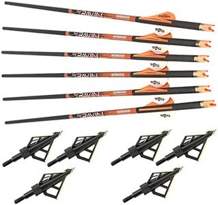 Ravin Crossbow R138 Carbon 400 Grain .003 Crossbow Arrows (6-Pack) Black/Red Bundle with 6 Hunting Broadheads (3 Items)