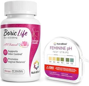NutraBlast Boric Acid Vaginal Suppositories 600mg (30 Count) w/ Feminine pH Test Strips 3.0-5.5 (100 Tests Roll) | Monitor Intimate Health | Accurate Women’s Acidity & Alkalinity