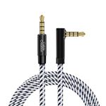 CableCreation 3 Feet 3.5mm TRRS Auxiliary Audio Cable 90 Degree Right Angle 4-Conductor Auxiliary Stereo Cable (Microphone Compatible), Black and White