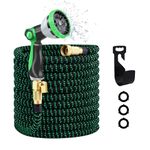 Expandable Garden Hose, Water Hose 100ft with 10 Function Nozzle, Flexible Hose with 3/4" Solid Brass Fittings, Extra Strength Fabric, Easy Storage Kink Free, Black & Green