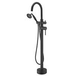 Wowkk Tub Filler Freestanding Bathtub Faucet Black Floor Mounted Brass Bathroom Tub Faucets with Hand Shower