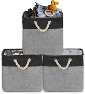 SimpleHouseware 3 Pack Cotton Handle Extra Large Fabric Storage Basket, Dark Grey