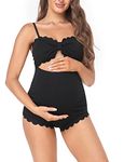 EastElegant Maternity One Piece Swimwear Back Cutout Pregnancy Bikini Scalloped Pregnant Bathing Suit, Black, Medium