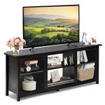 CASART TV Stand Cabinet for 65 Inch TVs, Wooden Media Stand with 6 Storage Shelves, Modern TV Console Table Fireplace TV Stand for Living Room, Entertainment Room and Bedroom (Black)