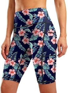 G Gradual Women's 9" High Waisted Swim Board Shorts Tummy Control Swimsuit Bottoms for Women with Liner Pockets, Navy Flower, 4X-Large