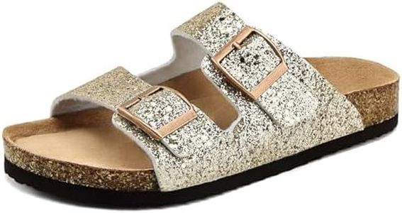 Torotto Kids Sandals Boys Girls Slide Summer Non-slip Cork Glitter Toddler Slippers with Adjustable Straps for Indoor & Outdoor(Glitter gold-34)