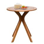 Multigot Garden Side Table, Solid Eucalyptus Wood Round Patio Coffee Table with Slatted Tabletop, Weather-Resistant Outdoor Bistro End Table for Balcony Backyard and Poolside, 70x70x76cm