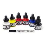 Daler-Rowney FW Acrylic Ink Bottle 6-Color Primary Set with Empty Marker - Acrylic Set of Drawing Inks for Artists and Students - Art Ink Calligraphy Set - Permanent Calligraphy Ink