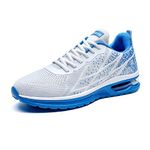 RomenSi Mens Air Trainers Running Shoes Athletic Tennis Fashion Sneakers Breathable Sports Gym Fitness Walking Casual Shoes Whiteblue Size 10 UK