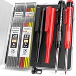 Nicpro 2Pack Carpenter Pencil with Sharpener, Mechanical Carpenter Pencils with 26 Refills (Red, Black, Yellow), Deep Hole Marker Construction Heavy Duty Woodworking Pencils for Architect