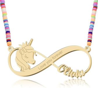Personalized Magical Infinity Necklace for Girls - Custom Name & Date Engraving, 925 Sterling Silver or 316 Stainless Steel, Rainbow Chain, Hypoallergenic, Ideal for Birthdays, Anniversaries, Christmas, Gift Box Included