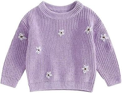 Afunbaby Baby Girl Boy Knit Sweater Blouse Pullover Sweatshirt Warm Crewneck Long Sleeve Tops for Infant Toddler, Floral-knit Purple, 6-12 Months