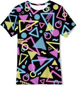 Boys Neon Shirt Size 6-8 Retro 80s 90s 3D Graphic Tees Shirt Round Neck Short Sleeve Shirts Tops 6-8 Years