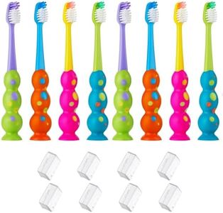 Trueocity Kids Toothbrush 8 Pack - Soft Contoured Bristles - Child Sized Brush Heads (3-10 Year Old) - Suction Cup for Fun & Easy Storage - Girl & Boy Set (8-Pack, Multi-Color)