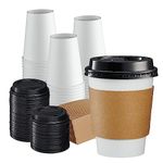 [100 Count] 12 oz. Disposable Coffee Cups with Lids, Sleeves, Stirrers - to Go Paper Hot Cups…