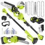 VOERJIA 2-in-1 Pole Chainsaw, 6"&8" Cordless Pole Saw, 6.73Ft High Branch Saw with Telescopic Pole, 2*4.0Ah Battery, Auto-Oiler, Tool-Free Adjustment, Brushless Electric Pole Saw Garden Tree Trimming
