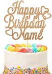 Personalised Happy Birthday Cake Topper | Customized Name Cake Decoration | Double Sided Glitter Card | Rose Gold