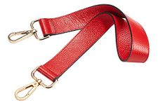 Authentic Leather Replacement Shoulder Strap, Brass Tone (Gold Tone) Metal Buckles, 1.18"x24.8"(W*L) (Red)