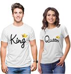 Hangout Hub Hangout-Hub110 King Queen -GC (White;Men XL, Women M) Couples Tshirt for Couple | Printed T-Shirts for Boyfriend Girlfriend and Husband Wife | Regular Fit (Set of 2, Cotton)