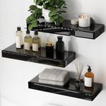 SHYFOY Black Glass Floating Shelves for Wall, Black Mirrored Shelves for Bathroom, Living Room, Bedroom and Kitchen, Modern Wall Mounted Shelves for Storage, Books, Room Decor (Set of 3, 15 Inch)