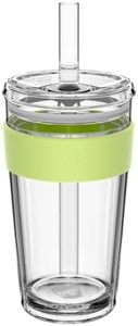 KeepCup Longplay Cold Cup - Double Wall Glass Ice Coffee Tumbler with Lid and Straw - 16oz (454ml) - Chartreuse Green