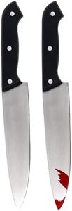 UQJE 2PC Fake Knife with Blood Halloween Butcher Silver Kitchen Knife Toy Horror Cosplay Prop