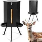 Ferrochef 3 Patio 50-75 Lbs Large Deer Feeder with Visible Window Heavy Duty Metal Free Standing Deer Feeding Barrel Hunting Game Feeder Weatherproof Gravity Dispenser Feeds Protein and Corn