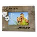 Big Sister Little Brother Personalised Wooden Photo Frame, New Baby Gift, Any Wording Engraved, 6x4 inch