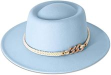 Lisianthus Women Wide Brim Fedora Hat with Belt Buckle Pork Pie Hat (Light Blue, Medium)