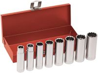 Klein Tools 1/2-Inch Drive Deep Socket Wrench Set, 8-Piece 65514