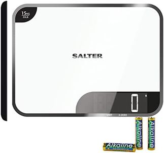 Salter 1079 WHDR Max Digital Kitchen Scale – Electronic Baking Scale, 15kg Capacity, Food Scale, Chop and Weigh Ingredients, Measures Liquids, Add & Weigh Tare Function, XL Glass Platform, LED Display