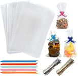 eHom Large Cellophane Bags Pack of 50 (9 x 13 Inches) Food Safe Cookie Bags with Mix Colors Pull Bows & Twist Ties